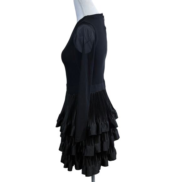 Alice + Olivia sheer mid length pleated ruffle dress with long sleeves, size 4 - Picture 2 of 6